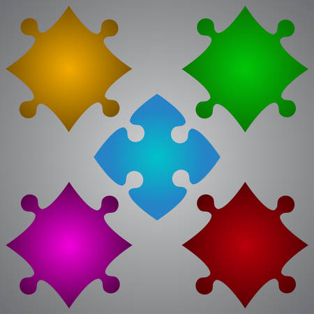 Color 5 Puzzles Pieces Arranged in a Square - JigSaw - Illustration. Blank Template or Cutting Guidelines. Background and Element.のイラスト素材