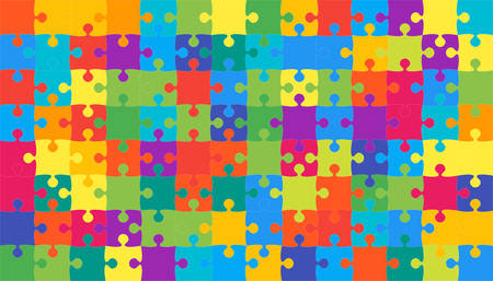 112 Multicolor Puzzles Pieces Arranged in a Square - Vector Illustration. Jigsaw Puzzle Blank Template or Cutting Guidelines. Vector Background.のイラスト素材