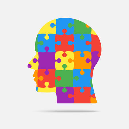 Multi Color Puzzle Piece Head, vector Jigsawのイラスト素材