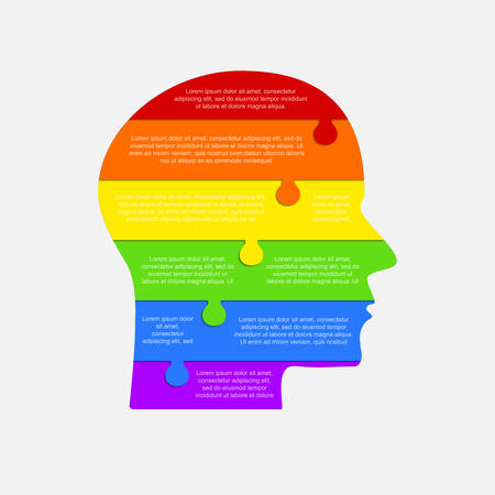 Infographics LGBT Silhouette Head. LGBT Puzzle symbol. Vector Puzzle Infographics. Rainbow. Lesbian Gay Bisexual Transgender. Head Symbol LGBT Infographics. Rainbow pride LGBT organization. Head.のイラスト素材