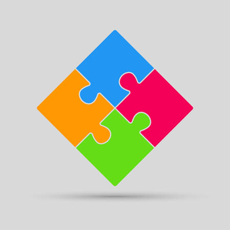 Four Color Pieces Puzzle Square. 4 Steps Puzzle.のイラスト素材