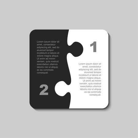 Two Pieces Puzzle Infographics Presentation. 2 Steps Square Diagram. Black White Section Compare Service Puzzle Banner. Vector Illustration Template Shape. Jigsaw Card. Double Pieces Puzzle.のイラスト素材