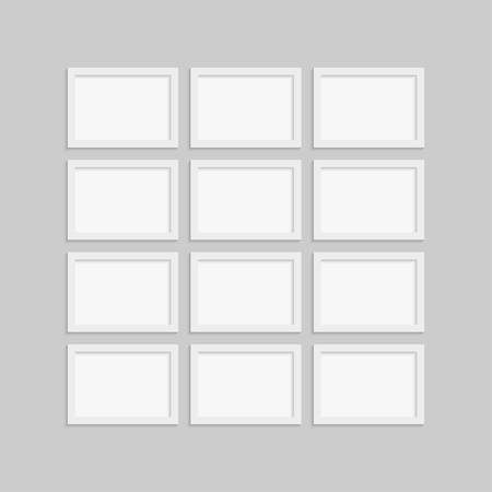 Templates Collage Twelve Frames for Photo or Illustration. Vector Frame for Photos, Pictures, Photo Collage, Photo Puzzle. Board Branding Presentation. Creative Theme. Moodboard. Twelve Photos.のイラスト素材