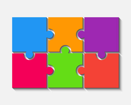 6 Puzzle Pieces - JigSaw. Vector Illustration Puzzle for Web Design. Vector Object Shape. Business Presentation. Information Design. Puzzles Pieces. 6 Pieces for Infographics.のイラスト素材