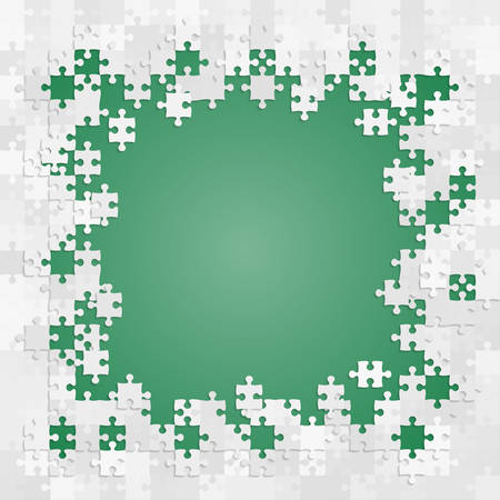 Green Background Puzzle. Banner Presentation Frame. Jigsaw Puzzle Banner. Vector Illustration Template Shape. Abstract Square Puzzle Background Frame. Puzzle Game, Mosaic, Mosaic Tiles.のイラスト素材