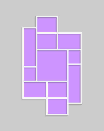 Templates Collage Eleven Frames for Photo or Illustration. Vector Frame for Photos, Pictures, Photo Collage, Photo Puzzle. Board Branding Presentation. Creative Theme. Moodboard. 11 Photos.のイラスト素材