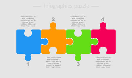 Puzzle Four Pieces Parts for Business Presentation. Line Infographics. 4 Steps Process Line Card. Section Compare Service Banner or Background. Puzzle Infographics.のイラスト素材
