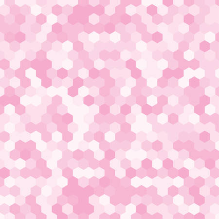 Light pink random hexagon mosaic, tiles, parts background. Banner honeycomb. Background with polygonal hexagonal tiles. Texture for pool, walls, bathroom kitchen flooring. Square geometric format.のイラスト素材