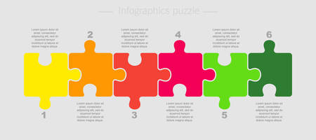 Puzzle Six Pieces Parts for Business Presentation. Line Infographics. 6 Steps Process Line Card. Section Compare Service Banner or Background. Puzzle Infographics.のイラスト素材