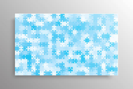 Blue Pieces Rectangle Background Puzzle. Jigsaw Banner. Vector Illustration Template. Puzzle Game, Mosaic Tiles. Puzzles Pieces Frame Children Background. Children Puzzle.のイラスト素材