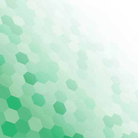 Green random hexagon mosaic, tiles background. Perspective banner honeycomb. Background with...