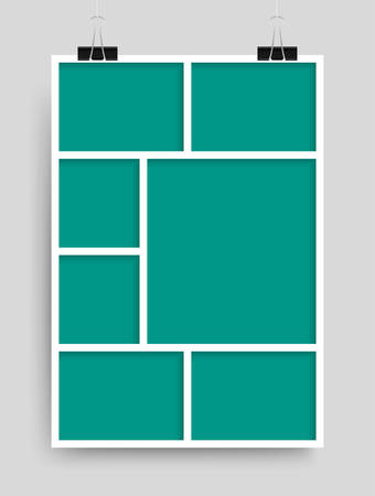 Templates Collage Seven Frames for Photo or Illustration. Vector Frame for Photos, Pictures, Photo Collage, Photo Puzzle. Board Branding Presentation. Creative Theme. Moodboard. Seven Photos.のイラスト素材