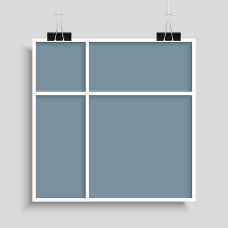 Templates collage seven frames photos parts, picture or illustration. Vector frames. Board and branding Presentation. Creative theme. Moodboard. Seven photos. Poster frame mockup. Collage concept.のイラスト素材