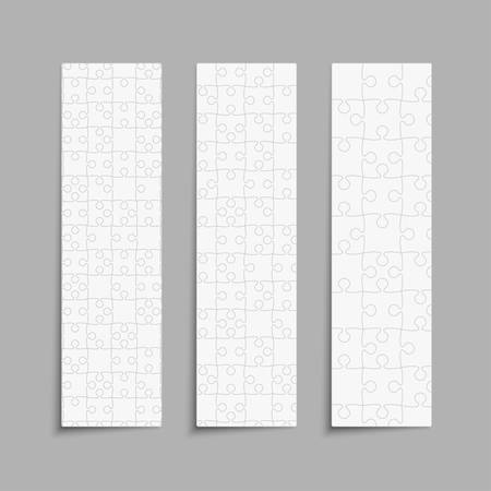 Vector set business cards flyers brochures, booklets. Jigsaw banner, background, backdrop of puzzle white pieces. Teamwork corporate. Office work. Business cards from pieces, parts puzzle.のイラスト素材