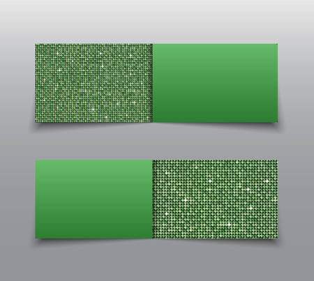 Vector business vertical cards, flyers, brochures, booklets. Green sequins, glitters, sparkles, paillettes. Disco party card with shiny sequins. Metallic glowing cloth. Sequins dot glitter textureのイラスト素材