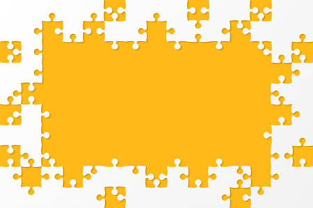 Piece puzzle background, banner, blank. Vector jigsaw section template isolated. Background with puzzle mosaic, details, tiles, parts. Square outline pattern jigsaw. Game group detail.のイラスト素材
