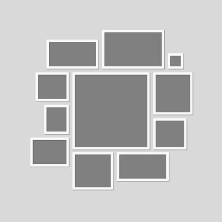 Templates collage eleven frames photos parts, picture or illustration. Vector frames. Board and branding Presentation. Creative theme. Moodboard. 11 photos. Poster frame mockup. Collage concept.のイラスト素材