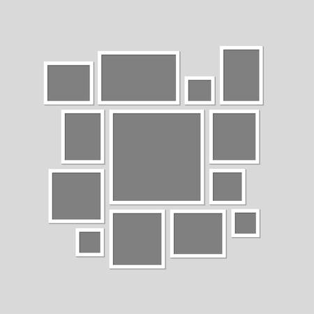 Templates collage thirteenframes photos parts, picture or illustration. Vector frames. Board and branding Presentation. Creative theme. Moodboard. 13 photos. Poster frame mockup. Collage concept.のイラスト素材