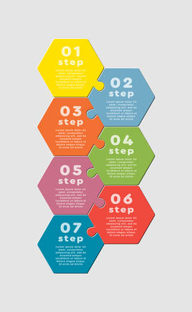 Seven puzzle jigsaw hexagon line info graphic.のイラスト素材