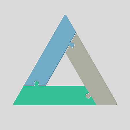 Three pieces puzzle triangles diagram. Triangle business presentation infographic. 3 steps, parts,...