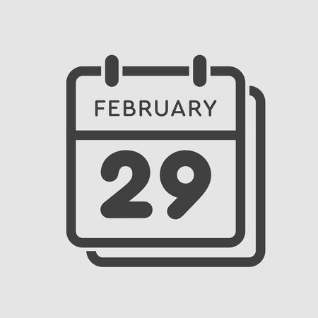 Icon calendar day - 29 February. Leap, intercalary year. Vector illustration flat style. Date day of month Sunday, Monday, Tuesday, Wednesday, Thursday, Friday, Saturday. Holidays in Februaryのイラスト素材