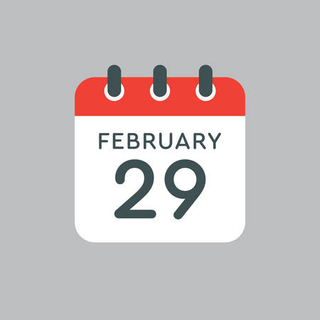 Icon calendar day - 29 February. Leap, intercalary year. Vector illustration flat style. Date day of month Sunday, Monday, Tuesday, Wednesday, Thursday, Friday, Saturday. Holidays in Februaryのイラスト素材