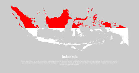 Detailed vector Indonesia country border flag map isolated on background. Flat state template travel trip pattern, report, infographic, backdrop. Asia nation business silhouette sign concept.のイラスト素材