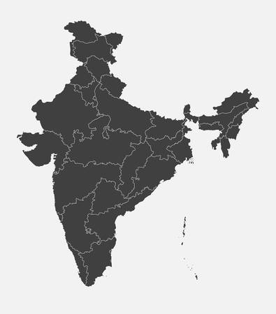 Detailed vector India country outline border map isolated on background. Divided on state, region, area, province, territory, department for your report, infographic, backdrop, business concept.のイラスト素材