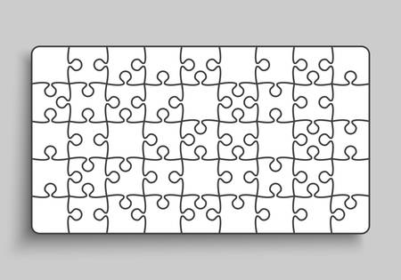 Background made with 40 white pieces puzzle. Vector rectangle banner jigsaw template with particles, details, tiles, parts. Frame pattern for education and presentation with element piece puzzle.のイラスト素材