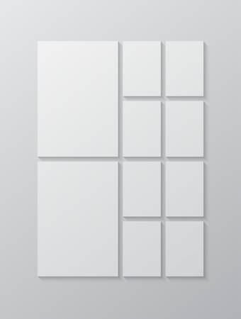 Templates collage ten frames photos parts, picture or illustration. Vector frames. Board and branding Presentation. Creative theme. Moodboard. 10 photos. Poster frame mockup. Collage concept.のイラスト素材