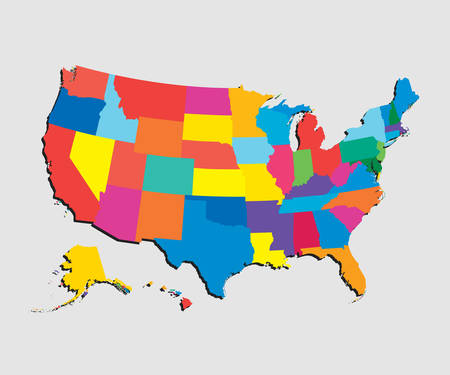 United states of America country - high detailed illustration map. Blank similar USA map isolated on white background. Vector template state for website, design, cover, pattern, infographics.のイラスト素材