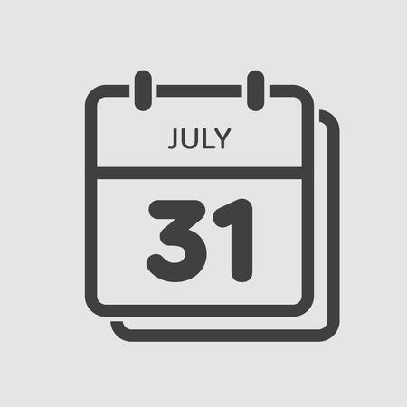 Icon calendar day - 1 July. Days f the year. Vector illustration flat style. Date day of month Sunday, Monday, Tuesday, Wednesday, Thursday, Friday, Saturday. Holidays in summer July.のイラスト素材