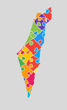 High detailed vector Israel country map made pieces puzzle isolated on background. State template Near East trip pattern, report, infographic, backdrop. Asia nation business silhouette sign concept.のイラスト素材