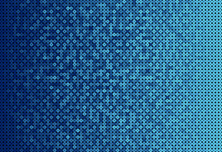 Blue sequins, glitters, sparkles, paillettes, mosaic background template. Abstract luxury halftone vector creative backdrop. Glitter rounds gradient trendy. Vibrant blue shiny dots glitter texture.のイラスト素材