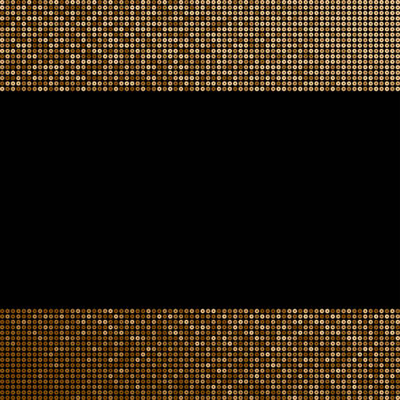 Gold sequins, glitters, sparkles, paillettes, mosaic background template. Abstract luxury halftone vector creative backdrop. Golden glitter rounds with gradient trendy. Shiny dots glitter texture.のイラスト素材