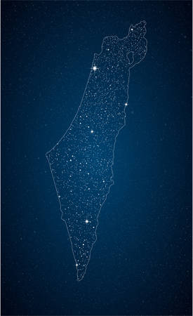 Creative vector Israel country map creative stars isolated on background. Flat state template for travel, trip, pattern, backdrop, celebration poster. National beautiful sign night sky concept.のイラスト素材