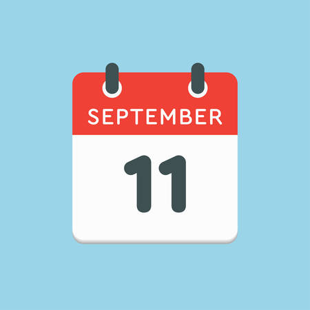 Vector icon calendar day - 11 September. Days of the year vector illustration flat style. Date day of month Sunday, Monday, Tuesday, Wednesday, Thursday, Friday, Saturday. Autumn holidays in Septemberのイラスト素材