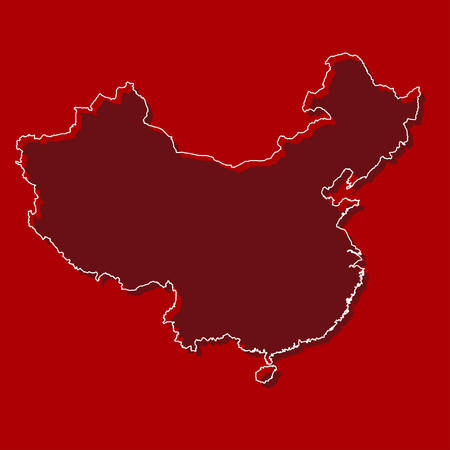 Detailed vector China country outline border map isolated on background. State template asian continent country for pattern, report, infographic, backdrop. Asia nation business silhouette sign conceptのイラスト素材