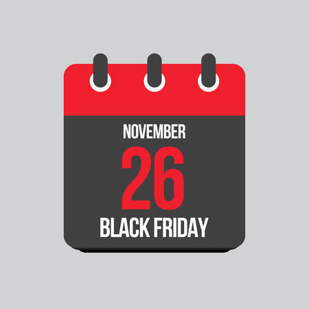Vector icon calendar day big sale - Black Friday - 26 November. Concept flat style for your business, marketing, promo, website. Vector element for card, flyer, poster, coupon, sticker.のイラスト素材