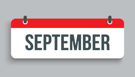 Vector icon calendar autumn month - September. Horizontal sign of the season. Vector icon illustration. Date day of month Sunday, Monday, Tuesday, Wednesday, Thursday, Friday, Saturday. Holidays date.のイラスト素材