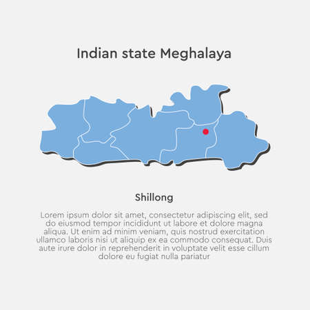Detailed vector India country outline border map isolated on background. Meghalaya state, region, area, province, territory, department for your report, infographic, backdrop, business conceptのイラスト素材