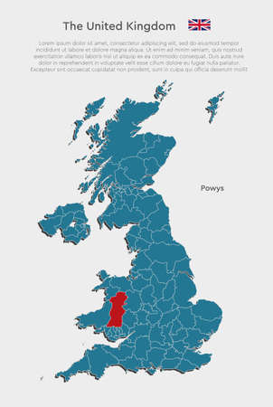 Detailed vector map country The United Kingdom divide on regions isolated on background. The Great Britain template, report, infographic, backdrop. England region Powysのイラスト素材