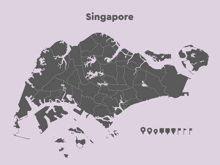 High detailed vector Singapore country border map isolated on background. East islands country template for pattern, report, infographic, banner. Asia nation business silhouette sign conceptのイラスト素材