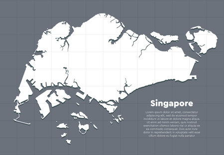 Detailed vector Singapore country border map isolated on background. East islands country template for pattern, report, infographic, banner. Asia nation business silhouette sign conceptのイラスト素材