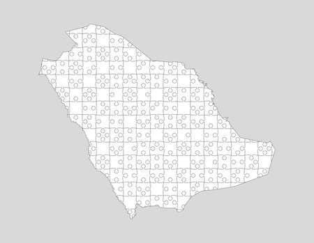 Creative vector Saudi Arabia country map made pieces puzzle isolated on background. State template trip pattern, report, infographic, backdrop. Asia nation creative silhouette sign conceptのイラスト素材