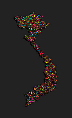 Vector Vietnam country border map made dots isolated on background. Template for pattern, report, infographic, banner. Asia nation creative silhouette sign conceptのイラスト素材