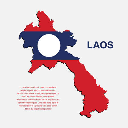 Vector map Laos made national flag isolated on background. Template Asia creative state flag for design, illustration, pattern, report, infographic, backdrop. Concept symbol of the Laosのイラスト素材