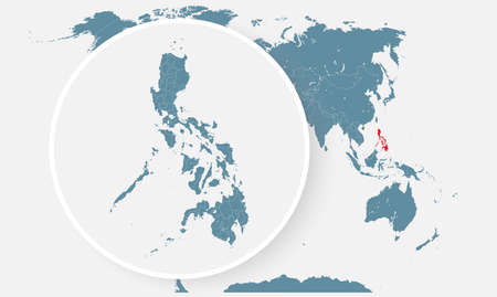 Detailed vector editable world map divided into countries - country Philiippines. Template object for pattern, design, illustration, infographic, background. Concept outline map of state Philiippinesのイラスト素材