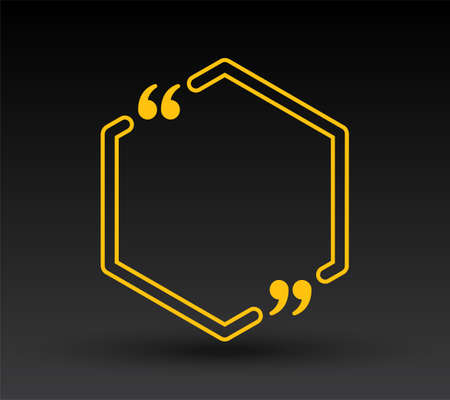 Quote speech bubble. Empty frame for messages, citation. Pattern frames for information message. Quote form motivation inspiration Vector text in brackets. Hexagon gold frameのイラスト素材