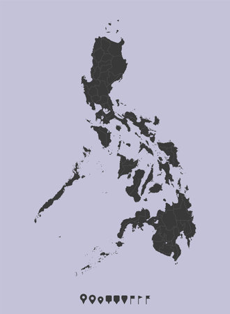 Detailed vector map Philippines divided on regions isolated on background. Template Asia country for infographic, design, illustration. Concept outline of administrative divisions state Philippinesのイラスト素材